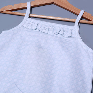 WHITE GEOMETRY DESIGN PRINTED COTTON FABRIC ROMPER